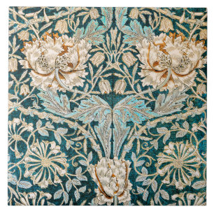 Azulejo Papel pintado floral de madreselva azul Morris Tea