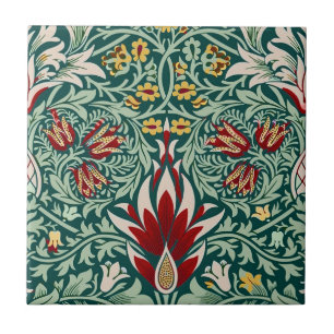 Azulejo Papel pintado floral verde bosque de William Morri