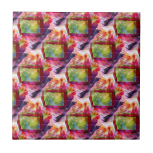 Azulejo Papel pintado verde, rojo abstracto