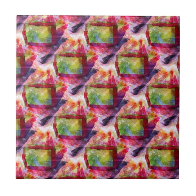 Azulejo Papel pintado verde, rojo abstracto (Frente)