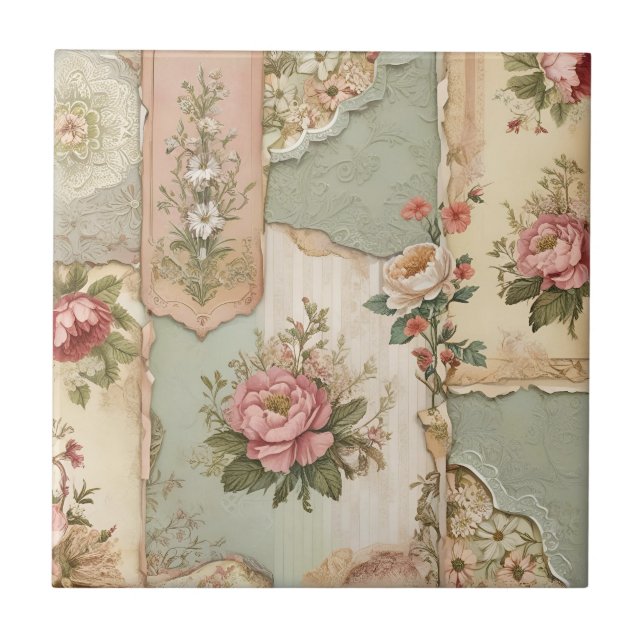 Azulejo Papel y Flores Vintage (Frente)