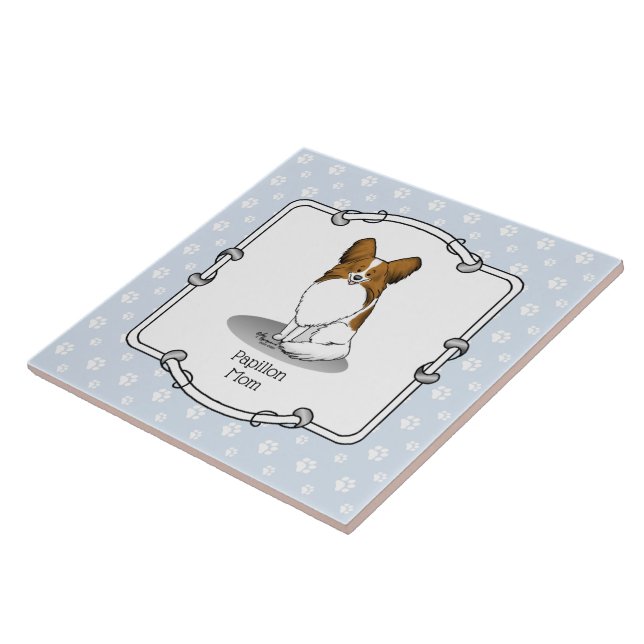 Azulejo Papillon Mom Pap Mom (blanco y estable) Cute Dog M (Lado)
