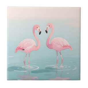 Azulejo Par de Flamencos Rosados Acuarela Serenidad