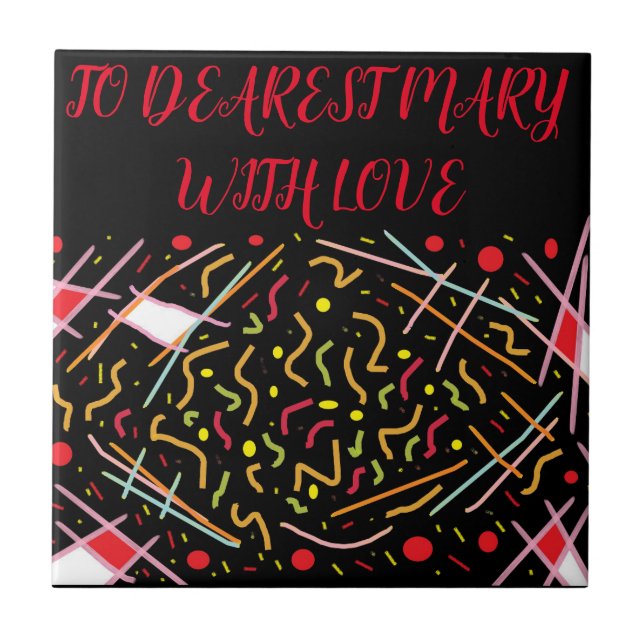 Azulejo Para querer a Mary con un mensaje blanco rojo negr (Frente)