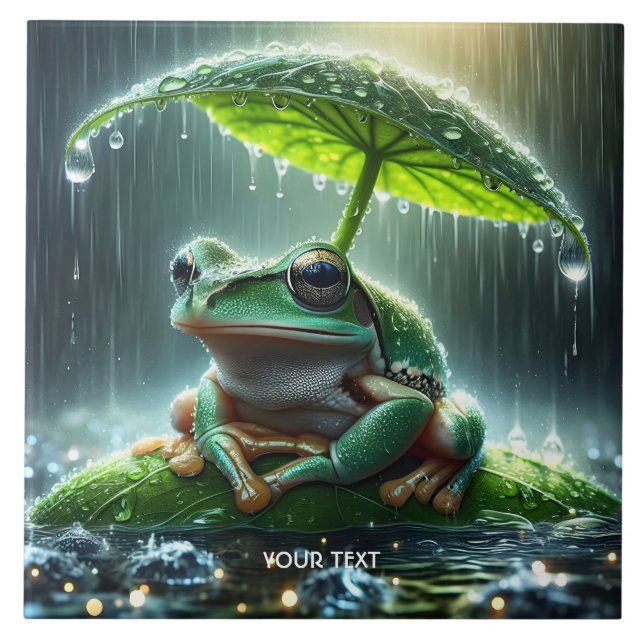 Azulejo Paraguas de la hoja de rana cuta Fantasy (Frente)
