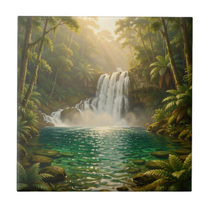 Azulejo Paraiso de la selva con cascada tropical exuberant