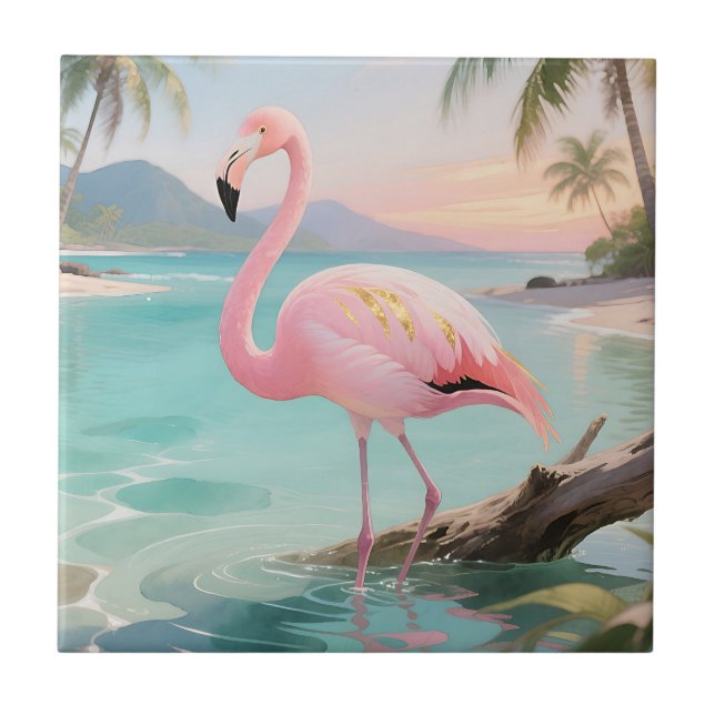 Azulejo Paraíso Tropical del Flamenco Rosa (Frente)
