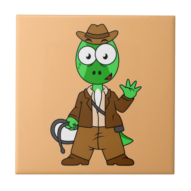 Azulejo Parasaurolophus Vestido Como Indiana Jones. (Frente)