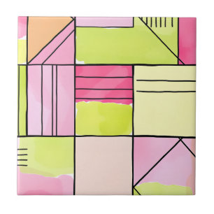 Azulejo Parche abstracto rosa y lima-verde