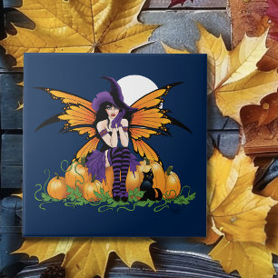 Azulejo Parche de Calabaza de Hada de Halloween Lindo Gato