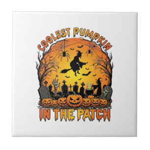 Azulejo Parche de Calabaza más Cool Halloween Bruja Arañas