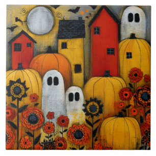 Azulejo Parche de Halloween de Arte Popular Caprichoso