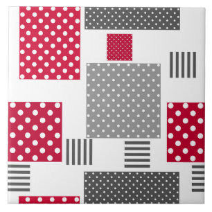 Azulejo parche gris rojo de lunares sobre fondo blanco