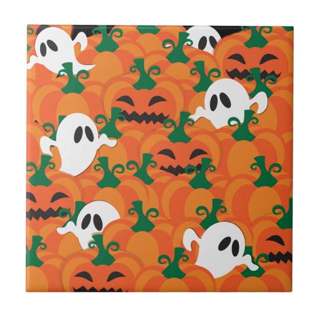 Azulejo Parche Halloween Ghosts Haunted Pumpkin (Frente)