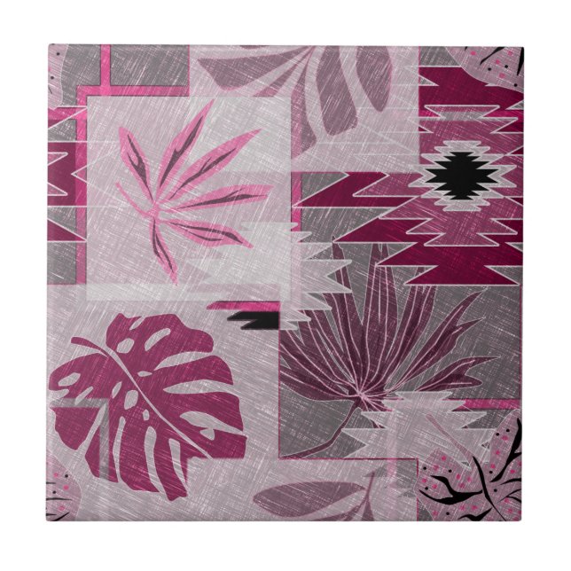 Azulejo Parche monocromo tropical botánico (Frente)