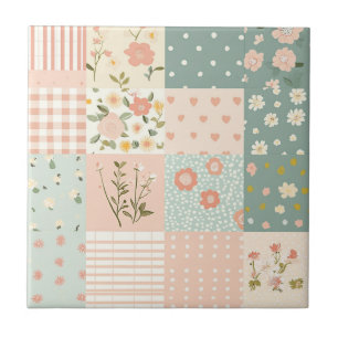 Azulejo Parche Vintage de Jardín en Rosa Polvo y Lavanda