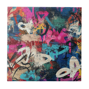 Azulejo Pared de ciudad áspera grafiti rosa azul negro