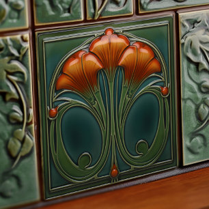 Azulejo Pared de Naranja esmeralda decorando el Art Nouvea