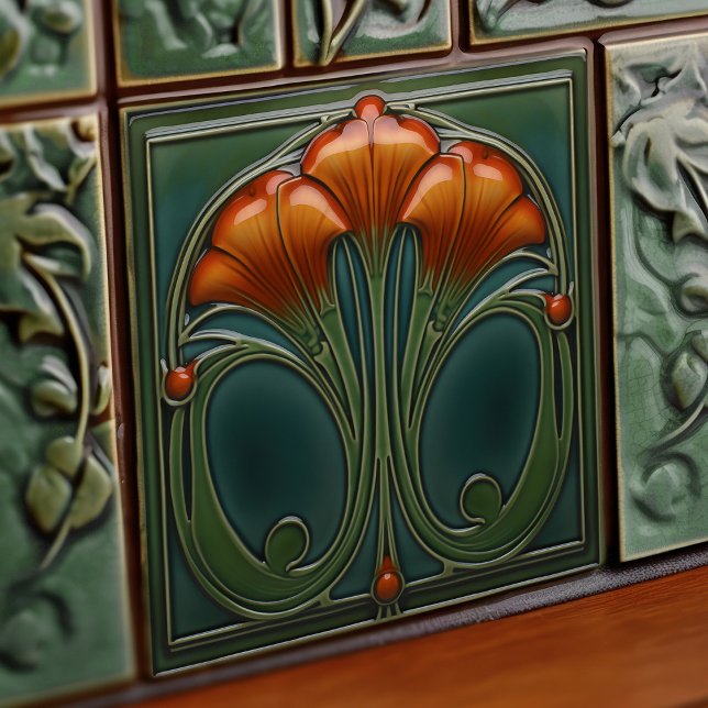 Azulejo Pared de Naranja esmeralda decorando el Art Nouvea (Subido por el creador)