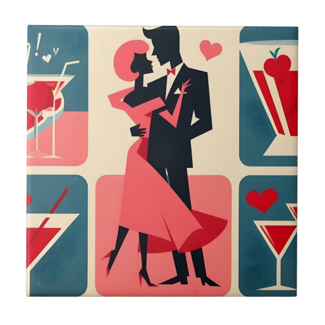 Azulejo Pareja bailando al estilo moderno de mediados de s (Frente)