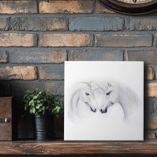 Azulejo Pareja blanca de Unicornios