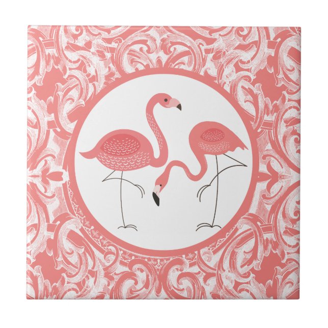 Azulejo Pareja Cuidada De Flamencos Rosados Con Bañeras (Frente)