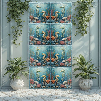 Azulejo Pareja de caballitos de mar costeros Corales del o