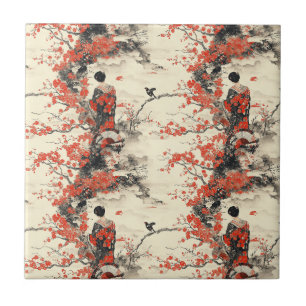 Azulejo Pareja de kimono romántico sakura patrón (2)