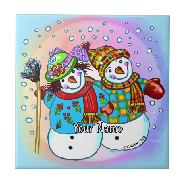 Azulejo Pareja de muñecos de nieve  (Frente)