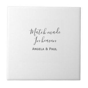 Azulejo Pareja de nombre de boda simple hecha en el cielo