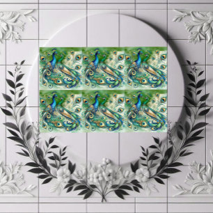 Azulejo Pareja de Pavos Reales Azules Motivo de Plumas Dor
