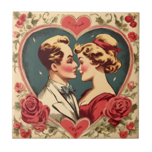 Azulejo Pareja El día de San Valentín romántica vintage