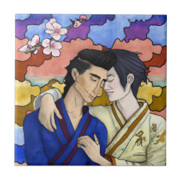 Azulejo Pareja gay al estilo del arte japonés Ukiyo-e