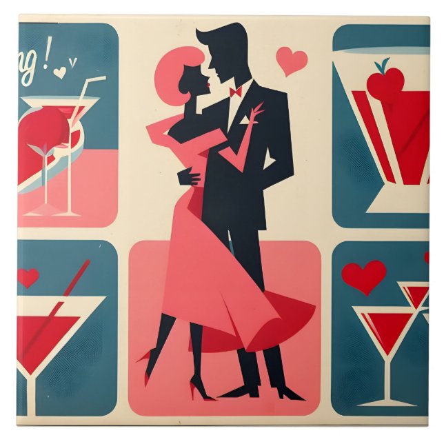 Azulejo Pareja moderna de baile de San Valentín de mediado (Frente)