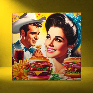 Azulejo Pareja Retro de Comida Rápida