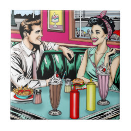 Azulejo Pareja retro de los años 1950 en Diner