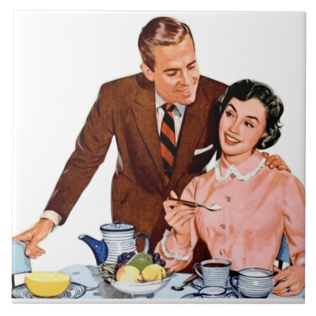 Azulejo Pareja retro vintage en mesa de cena (Frente)