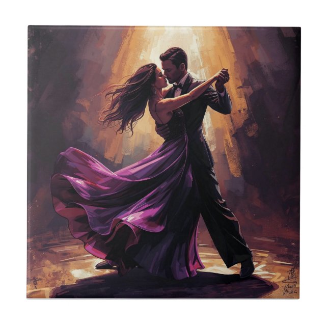 Azulejo Pareja Romántica de Tango Diseño de Baile Elegante (Frente)