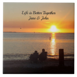 Azulejo Pareja Sentada En Fllorida Beach Ceramic Tile