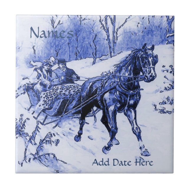 Azulejo Pareja Sleigh Tile, holandés look, personalice (Frente)