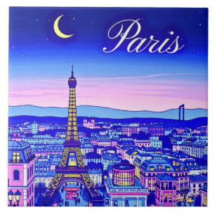 Azulejo París al Anochecer Bajo una Luna Creciente