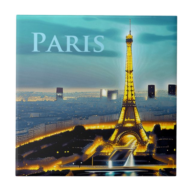 Azulejo París bajo un cielo azul turquesa (Frente)