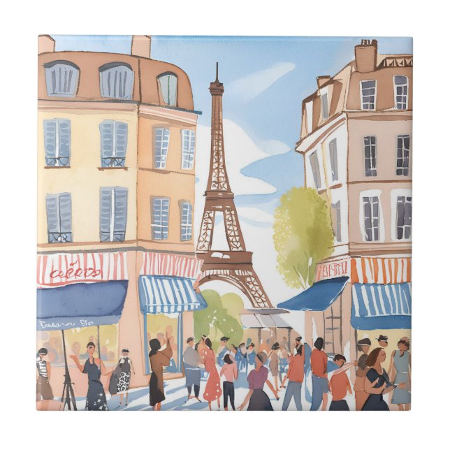 Azulejo París Francia Torre Eiffel | Acuarela Francesa (Frente)