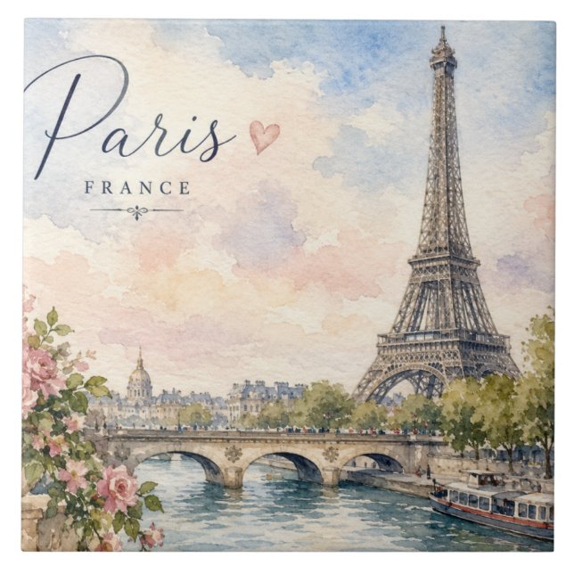 Azulejo París Francia Torre Eiffel río Sena  (Frente)