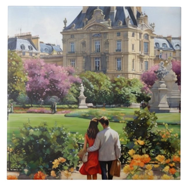 Azulejo Paris Love: Romantic Couple Jardin du Luxembourg (Frente)
