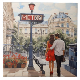Azulejo Paris Love: Romantic French Walk by Metro Station