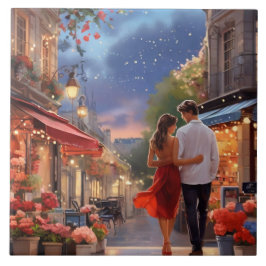 Azulejo Paris Love: Romantic Summer Night Couple 