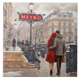 Azulejo Paris Love: Romantic Winter Walk Metro Station