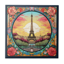 Azulejo Parisino Sunset Eiffel Tower Paris Floral Francesa