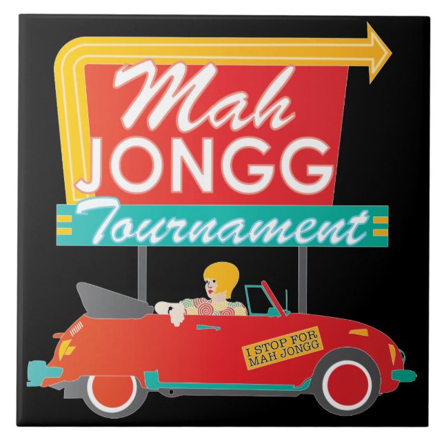 Azulejo Paro por el Rótulo retro Mah Jongg (Frente)